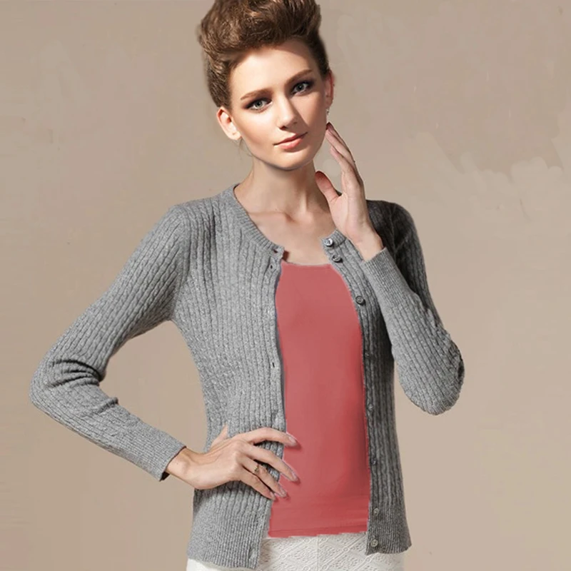 2019Spring new cashmere cardigan loose sweater female round neck twisted flower coat Korean version of the solid color |