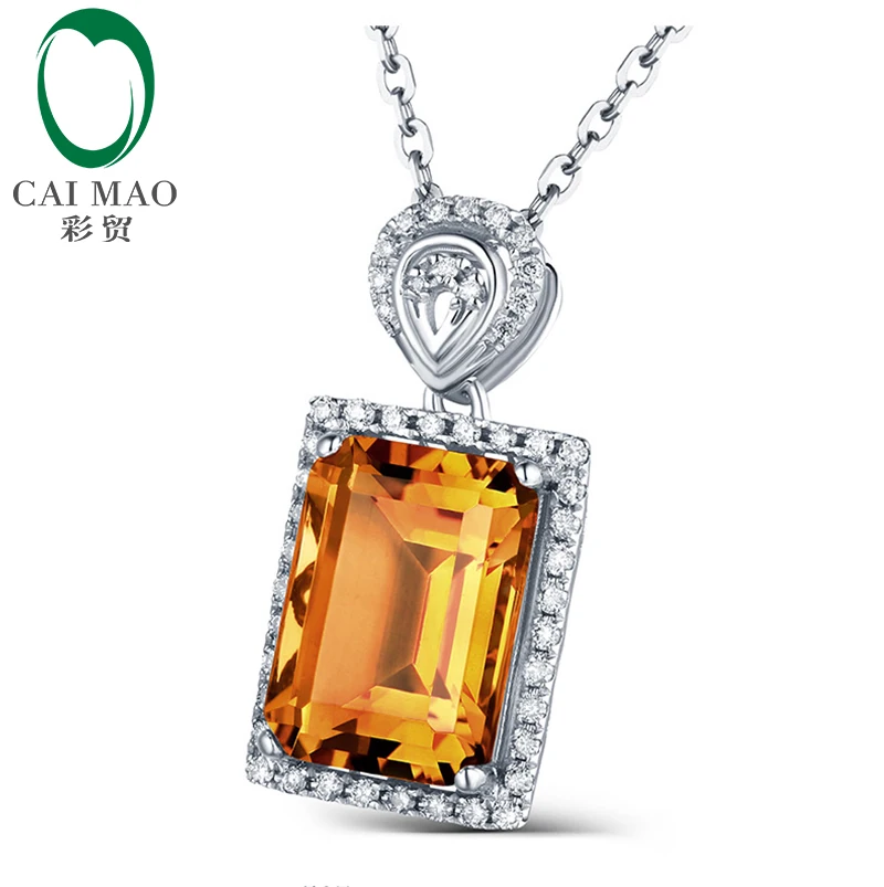 Изумрудное кольцо 3.15ct цитрин и 0.20ct с алмазной вставкой Обручение 14kt кулон из белого золота Caimao ювелирные изделия