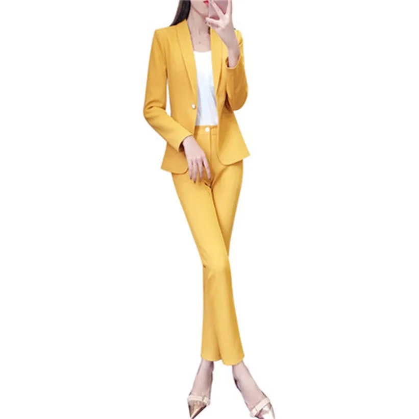 

Spring and Autumn New Women's Fashion Casual Large Size Solid Color Suit Single Button Jacket Slim Thin Nine Pants Set Two-piece