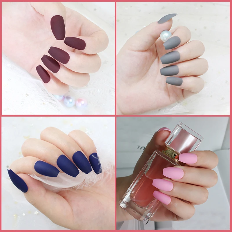 Матовые накладные ногти с полным покрытием 24 шт. балерины Мягкие форма гроба