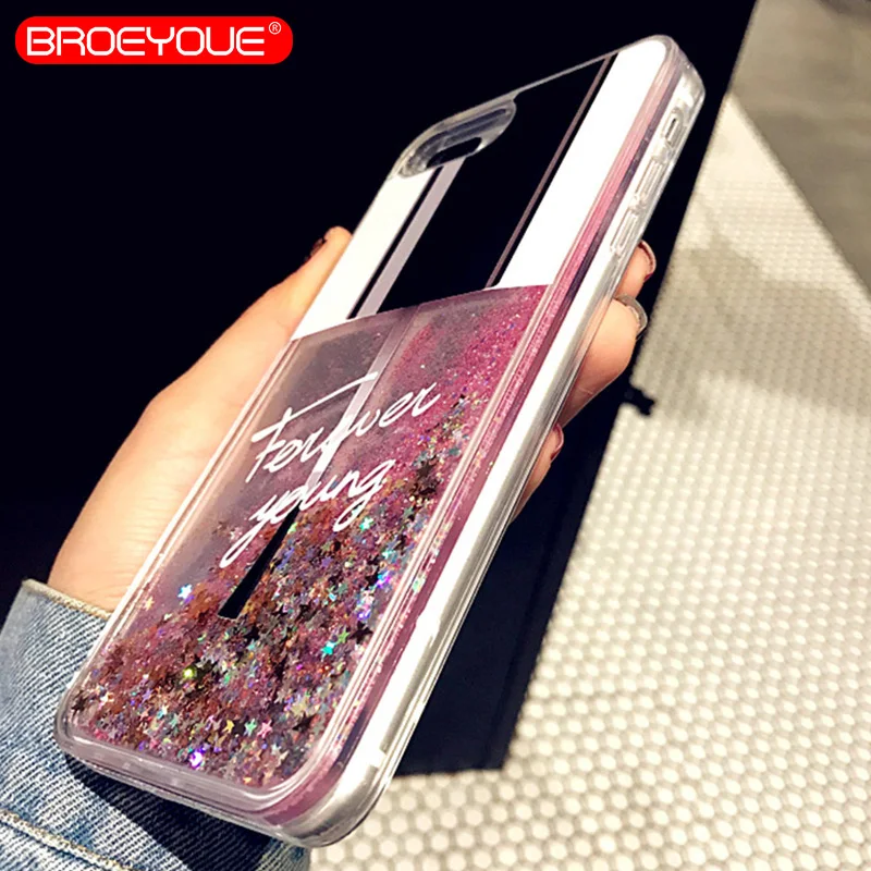BROEYOUE Love Heart Stars Glitter Phone Case For iPhone 6 6S 7 8 Plus 5 5S SE Dynamic Liquid Quicksand Soft TPU Back Cover Coque |