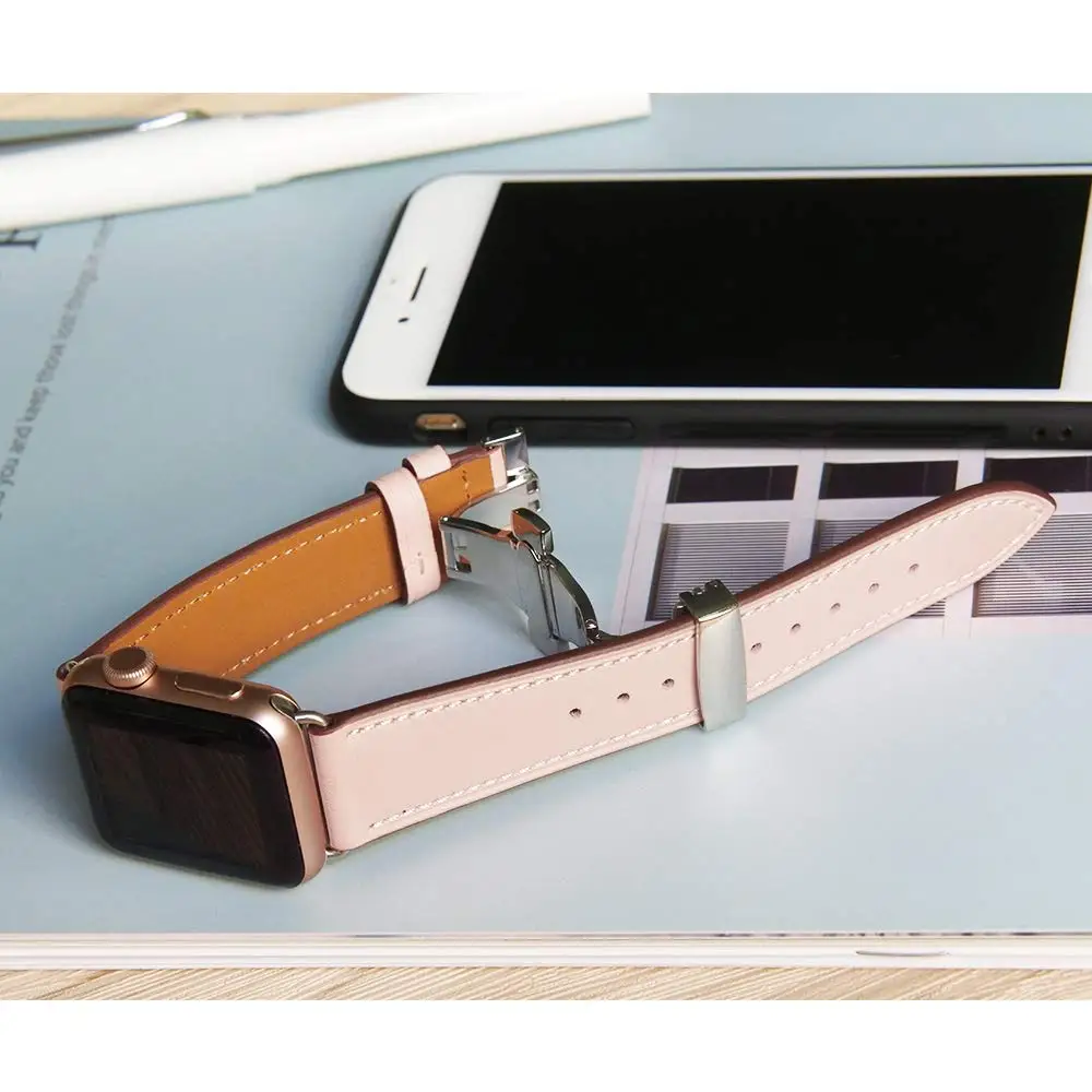 Кожаный ремешок для apple watch 5 4 band correa apple watch 42 мм 38 мм 44 мм 40 мм iWatch 4 3 2 Butterfly buckle pulseira ремешок для часов