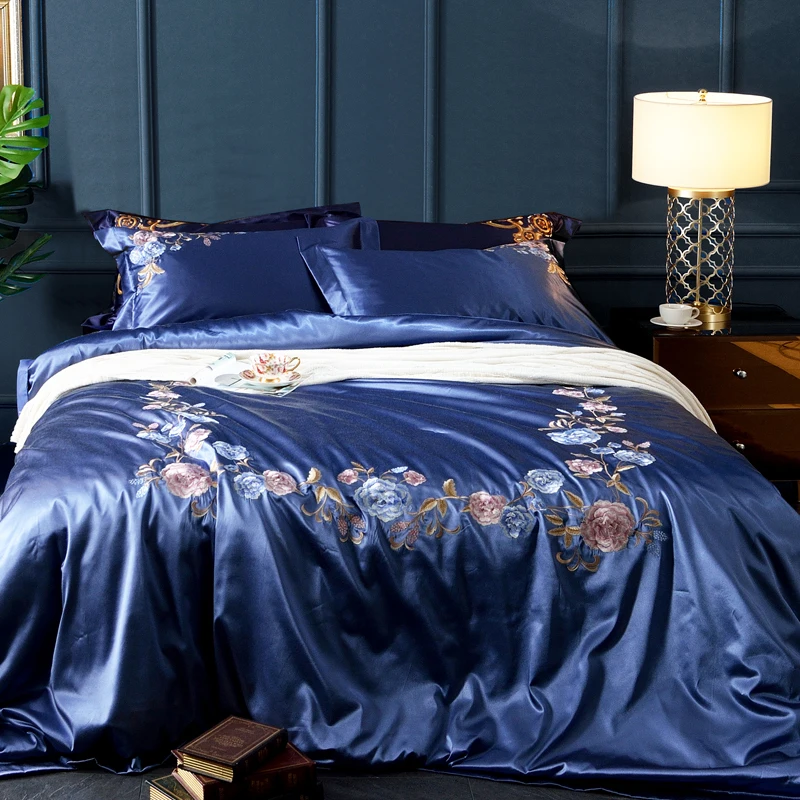 

Silk floss Bedsheet set Quilt/Duvet cover Bed set Pillowcase Oriental Embroidery Luxury Bedding set Queen King size 4Pieces