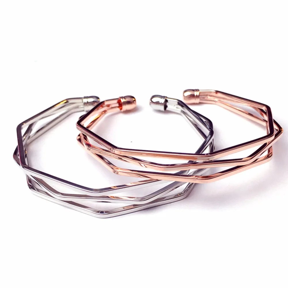 3D геометрические Необычные Открытые Браслеты с вырезами металлический браслет