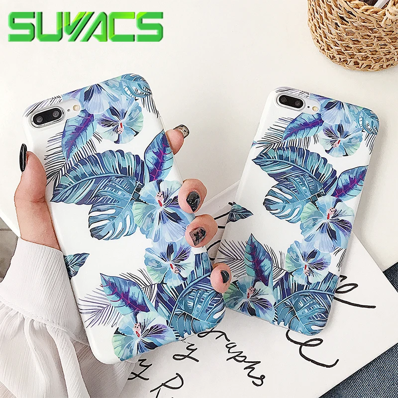 Чехол для телефона SUYACS с синим банановым листом и цветами iPhone 11 Pro max XR XS Max 6 6S 7 8 Plus X