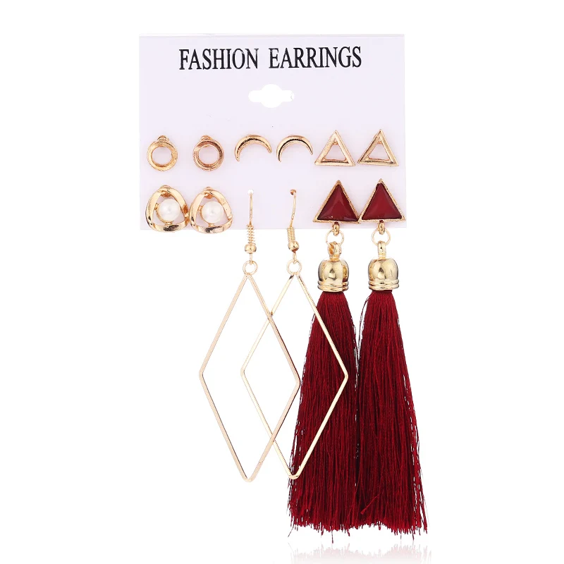Wine Red Earrings HOCOLE модные богемные длинные кисточки серьги набор шелковая ткань золотые Винтажные висячие серьги с ниспадающими кисточками для женщин ювелирные изделия - Окраска металла: Wine Red Earrings