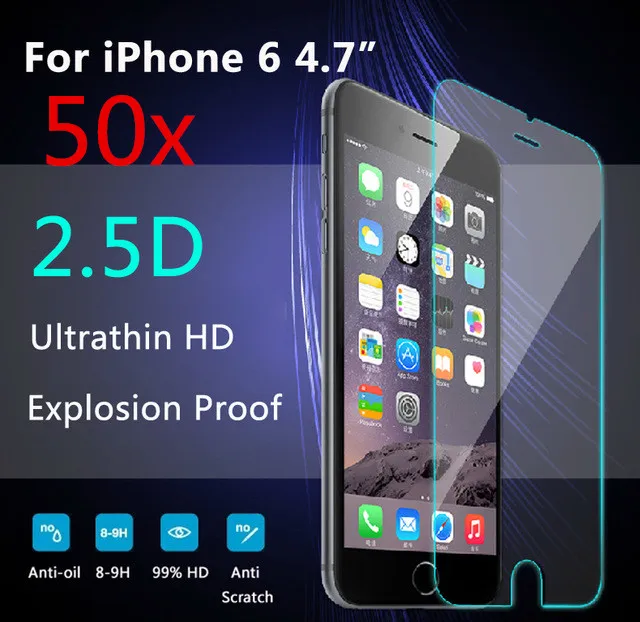 Бесплатная доставка DHL X 50 шт/партия для iPhone 6 6S закаленное стекло ультра тонкий HD