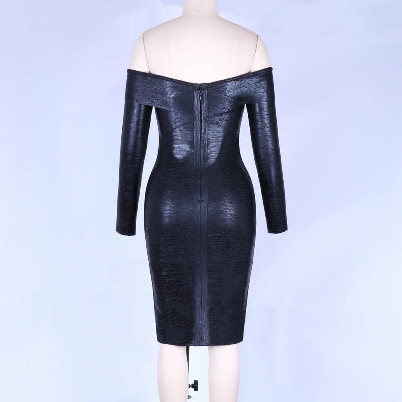 Ocstrade Vestidos Бандажное платье Новое поступление черное Бандажное платье с принтом из фольги с открытыми плечами облегающее Бандажное платье с длинным рукавом