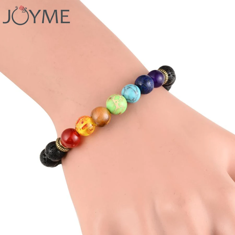 Joyme 7 Чакра лавовый камень масляный диффузор браслет для женщин и мужчин