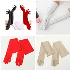 Атласные длинные перчатки белого цвета, Классические атласные перчатки для взрослых, для оперы, локтя, запястья, кружевная перчатка