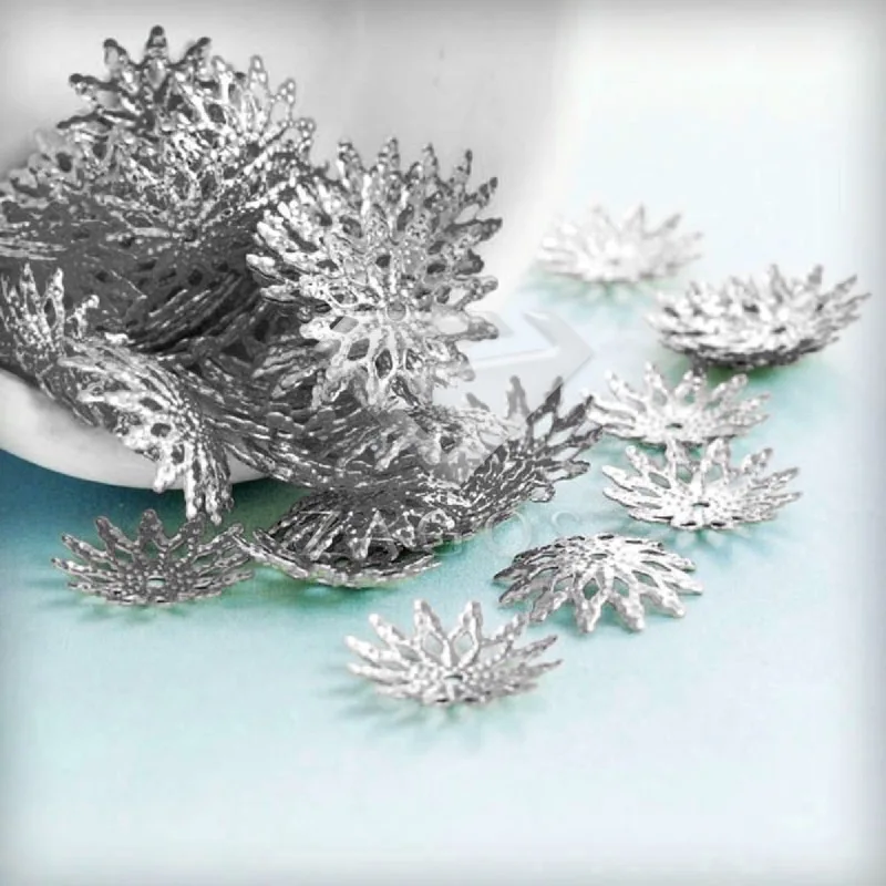 Шляпка для бусин с цветами 13x13x2 мм 20 г около 120 шт.|filigree bead cap|bead capsjewelry findings |