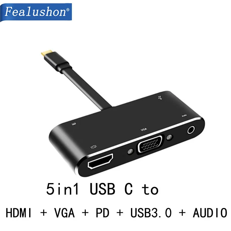 Док-станция с разъемом типа C, HDMI, VGA, USB3.0, аудио питание, концентратор для ноутбука Macbook Pro, hp, DELL, поверхность lenovo, samsung