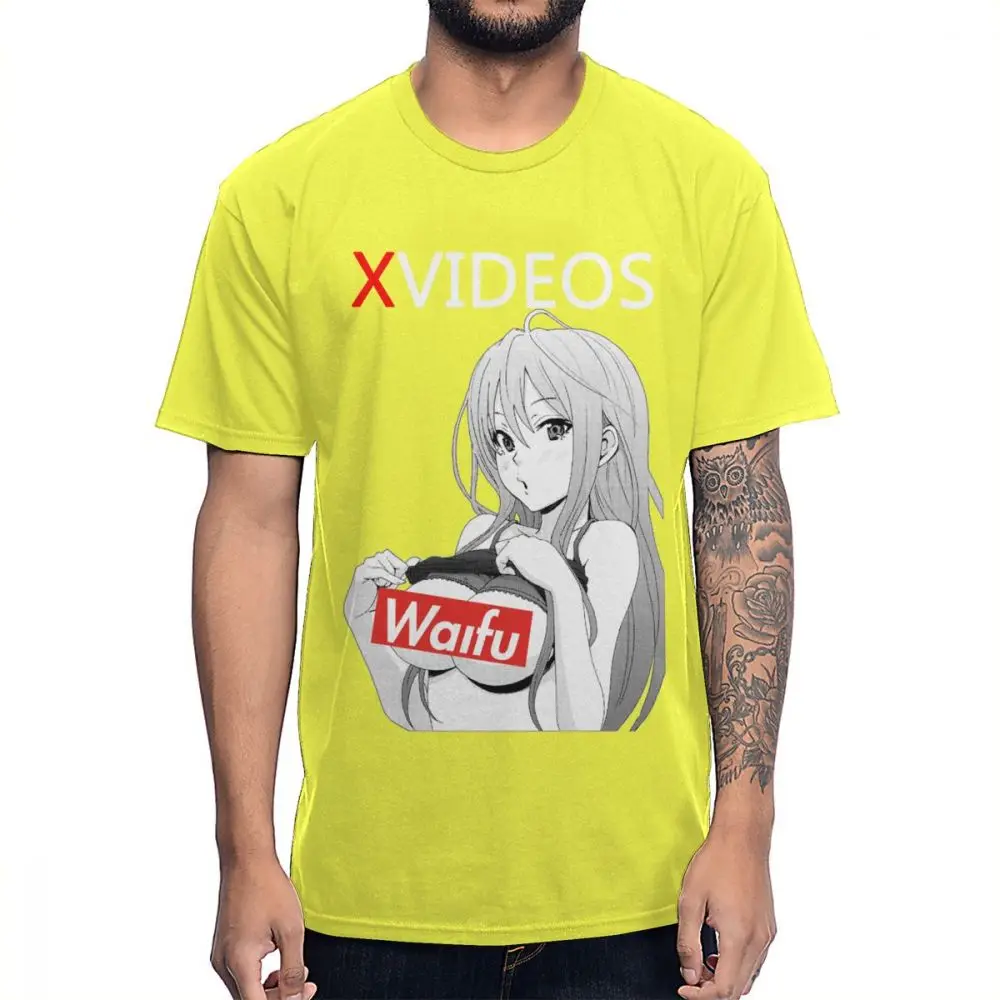 Цвет: желтый Новое поступление, XVideo, Сексуальная футболка с аниме Ahegao Waifu, хлопок, Круглый ворот, футболка большого размера - Цвет: Цвет: желтый