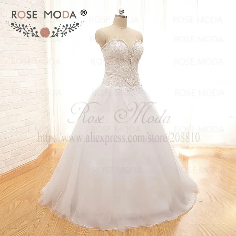 Иллюзионное свадебное платье с глубоким сердечком и жемчугом кружевной корсет