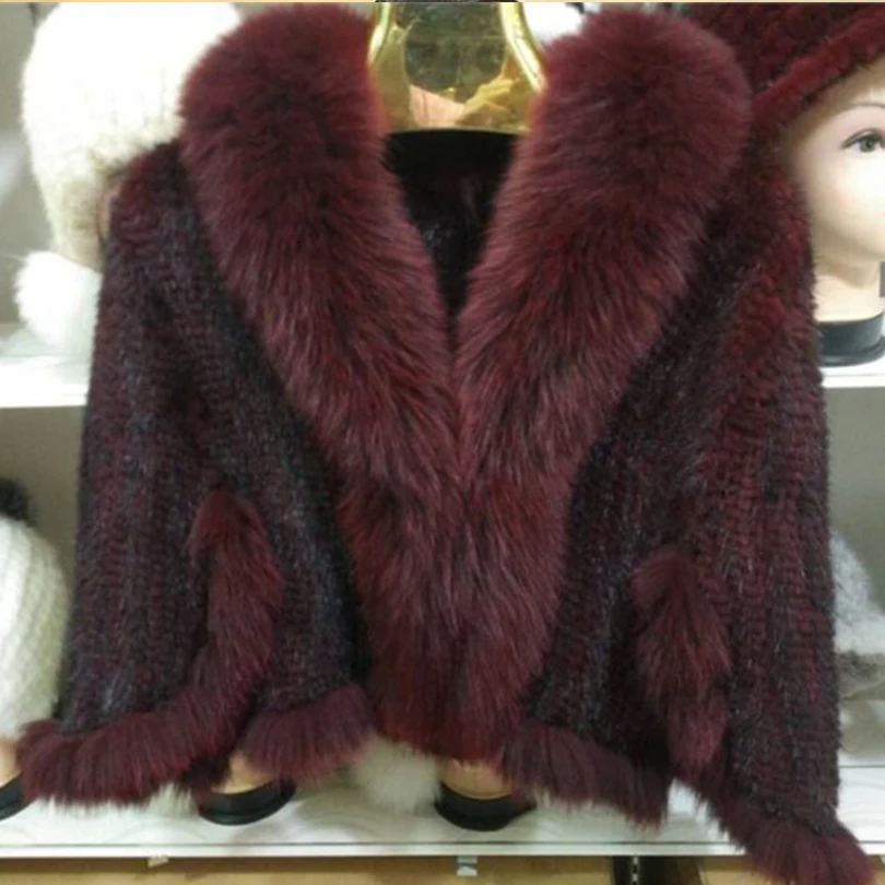 Женские зимние пальто из натурального меха норки Шали с воротником лисьего