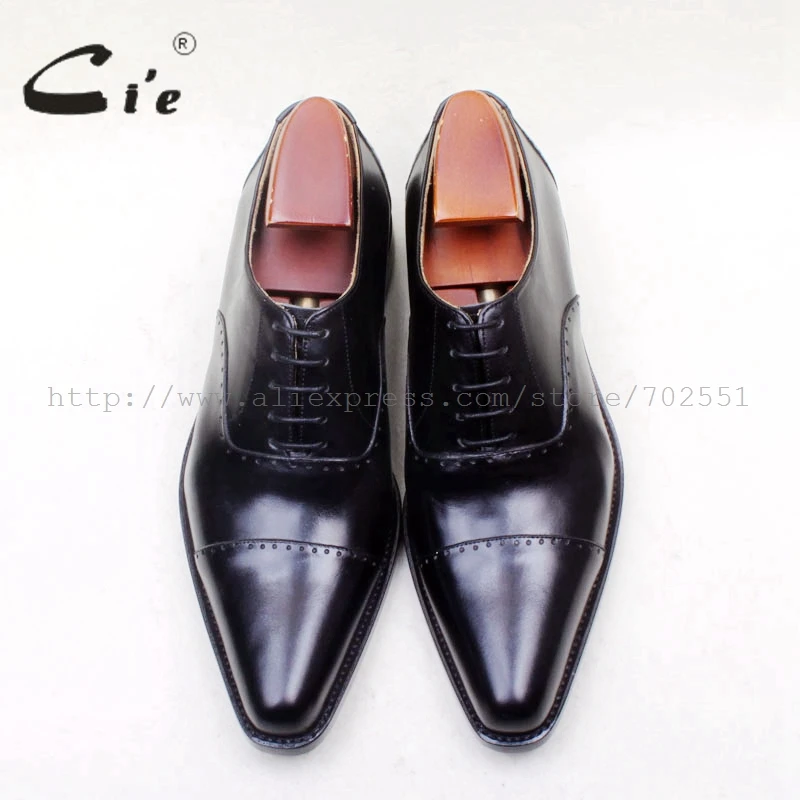 cie Pointed Cap-toe Lace-up Solid Black Italian Goodyear Welted 100% Genuine Calf Leather Handmade Breathable Men's Shoe OX715 | Обувь