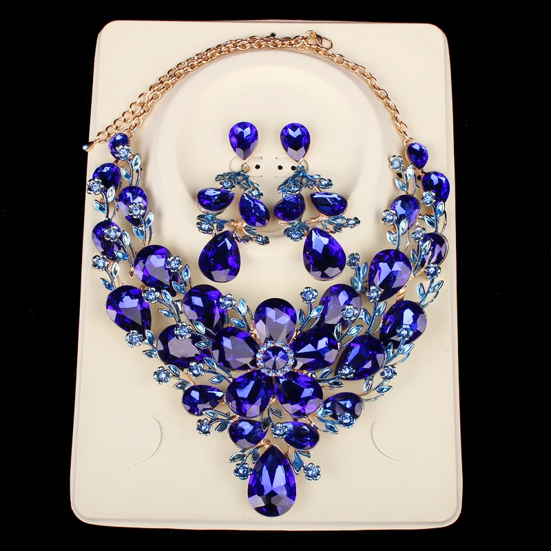 Модные Индийские Ювелирные изделия хрустальное ожерелье серьги свадебные