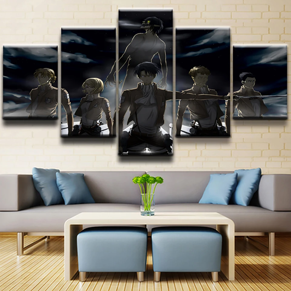 

Canvas Hd Print Painting Wall Art 5 Pieces Anime Attack On Titan Role Poster Framed Home Decor Modular Pictures For Living Room