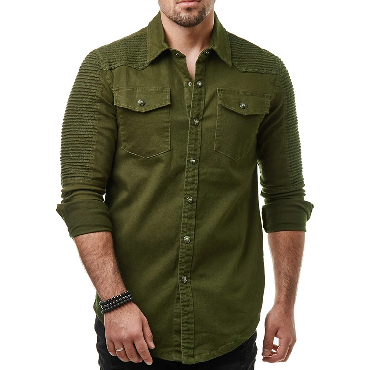 Spring autumn New Men Shirt Long Sleeve Male Shirt Cotton Solid color Fold Mens Shirts Casual Slim Fit Men coat black 3XL