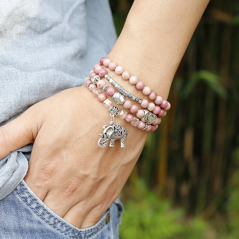 Натуральные Бусы из родохрозита 6 мм женский браслет Lotus OM Buddha Charm Yoga 108 Mala Necklace