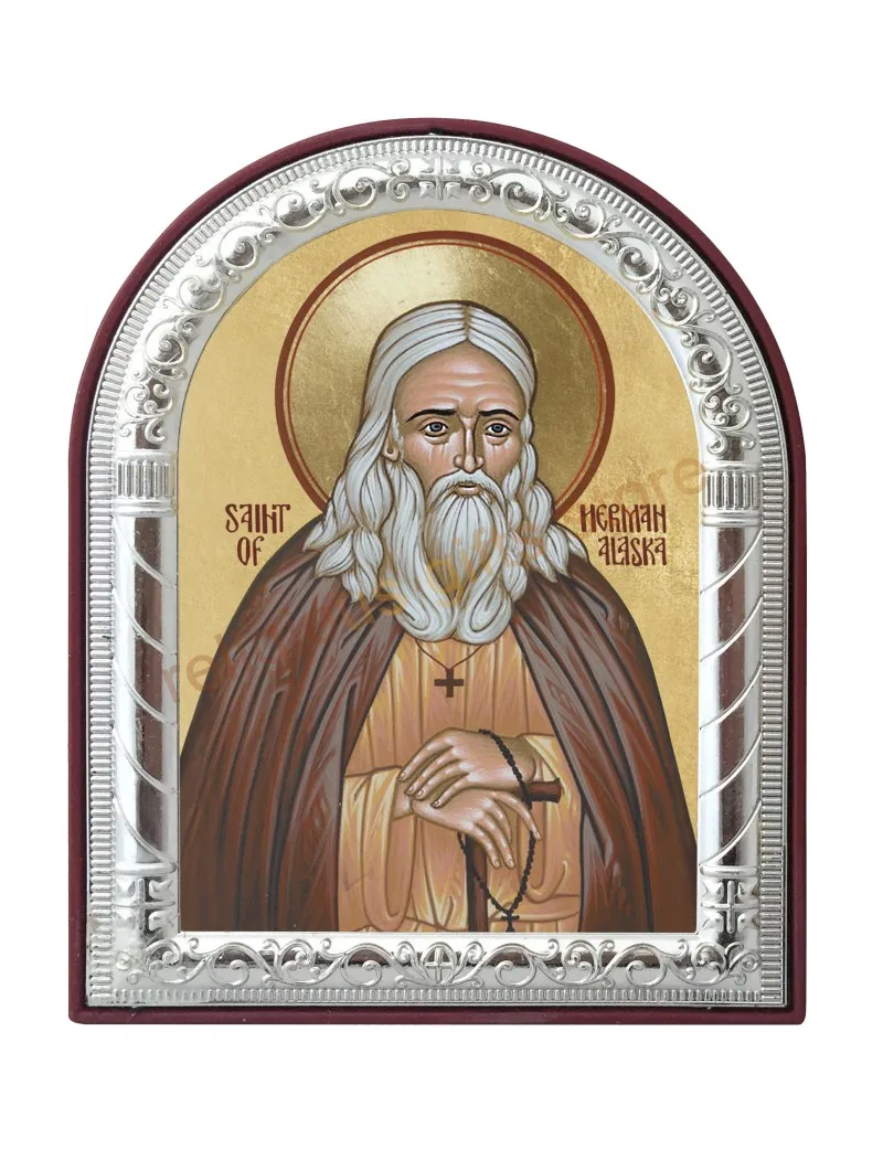 byzantine art catholic pictures of saint Herman Alaska silver metal Gilded the plastic frame home decor christian gifts | Дом и сад