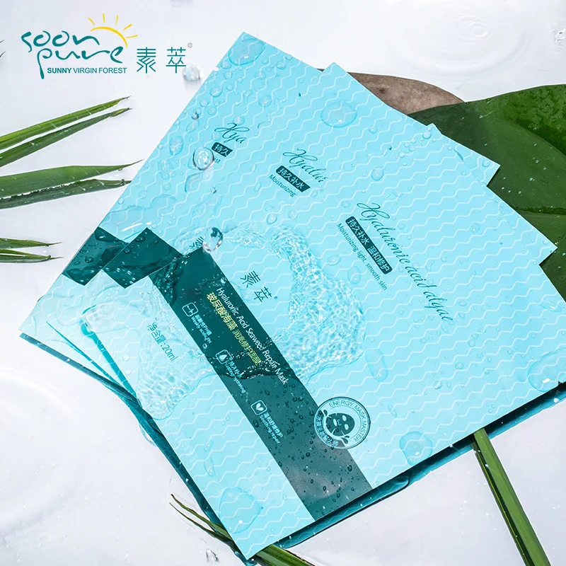 SOON PURE Hyaluronic Acid, восстанавливающая маска с морскими водорослями для лица, маска для ухода за кожей, отбеливающая, нестареющая против морщин