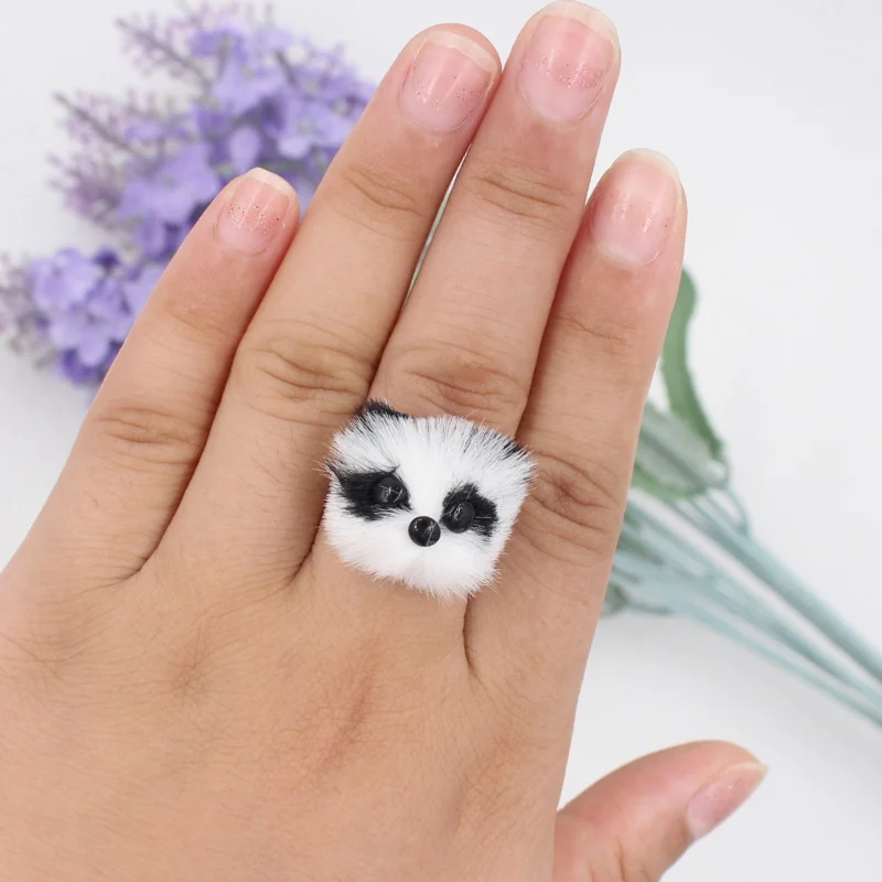 Panda Милые пушистые меховые кольца в виде кошки для женщин искусственный мех кролика собака лиса панда палец вечерние Ювелирные изделия Подвески женские обручальные кольца регулируемые - Цвет основного камня: Panda
