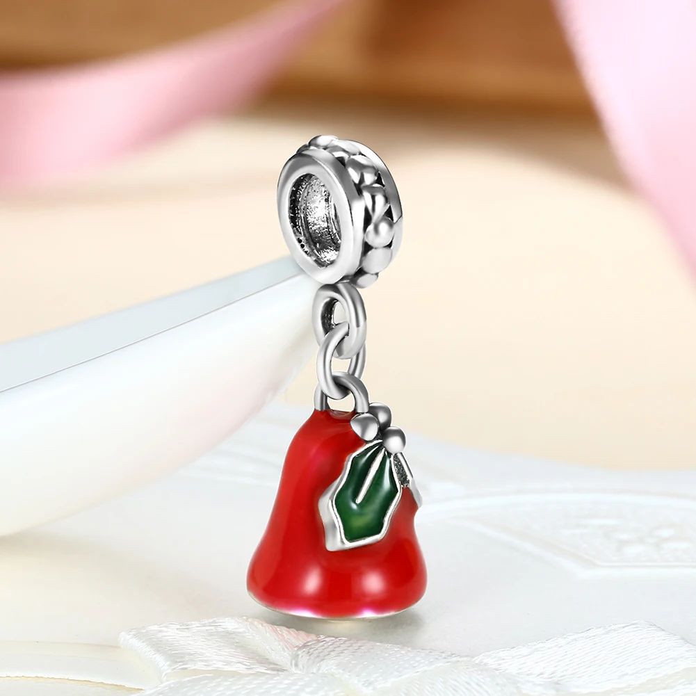 Чистый стерлингового серебра 925 пробы Рождество красной эмалью Bells мотаться