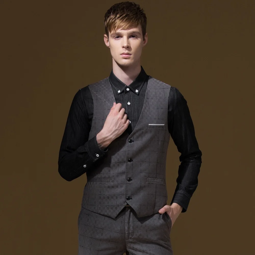 Мужской костюм жилет новинка 2015 высококачественный бренд dandy homme Осень-зима серый