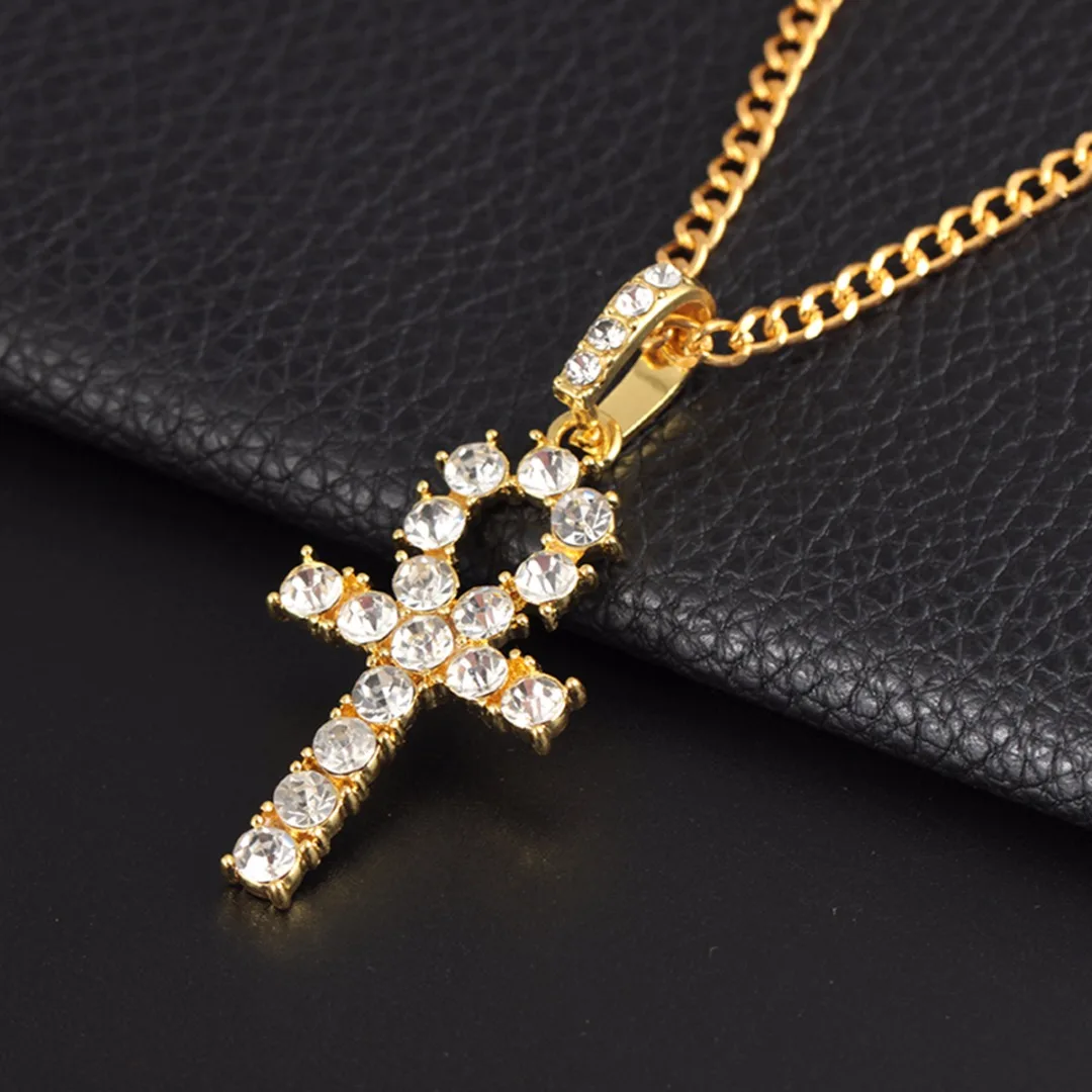 Iced Out Крест из горного хрусталя с кристаллами ожерелье, подвеска из золота черного цвета распятие длинное ожерелье s& Подвески Шарм для мужчин хип хоп ювелирные изделия