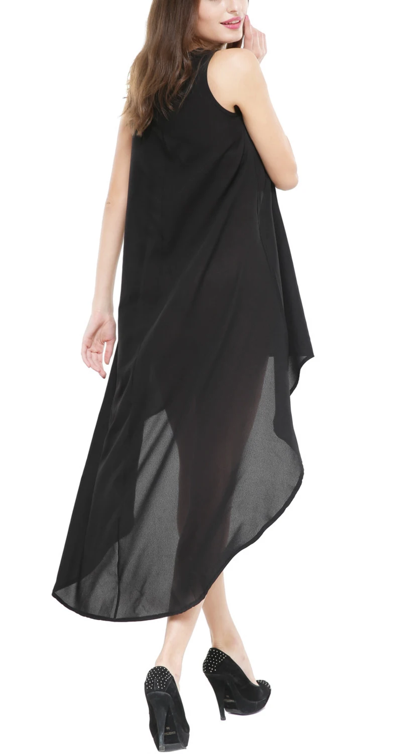 

Dreamskull Womens Summer Casual Sleeveless Irregular Hem Black Chiffon Dresses