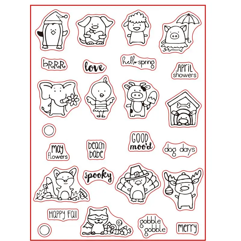 Различные рождественские животные Чистый штамп DIY трафарет для скрапбукинга