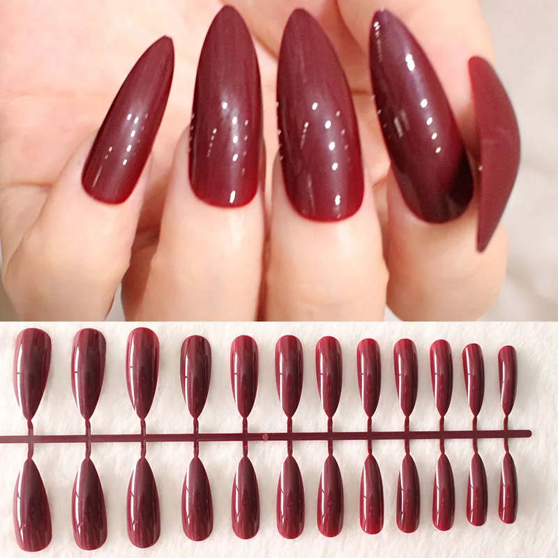 Wine Red Черные очень длинные шпильки для ногтей 24 шт. полностью искусственные ногти искусство УФ гель готовой пресс на ногти нарядное платье накладные ногти - Цвет: Wine Red