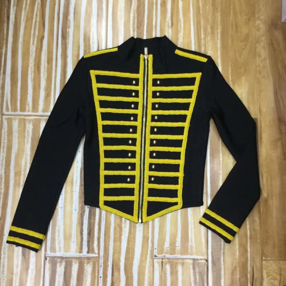 

Top Quality Sexy Long Sleeve Striped Black Bandage Coat 2018 Designer Elegant Bandage Coat