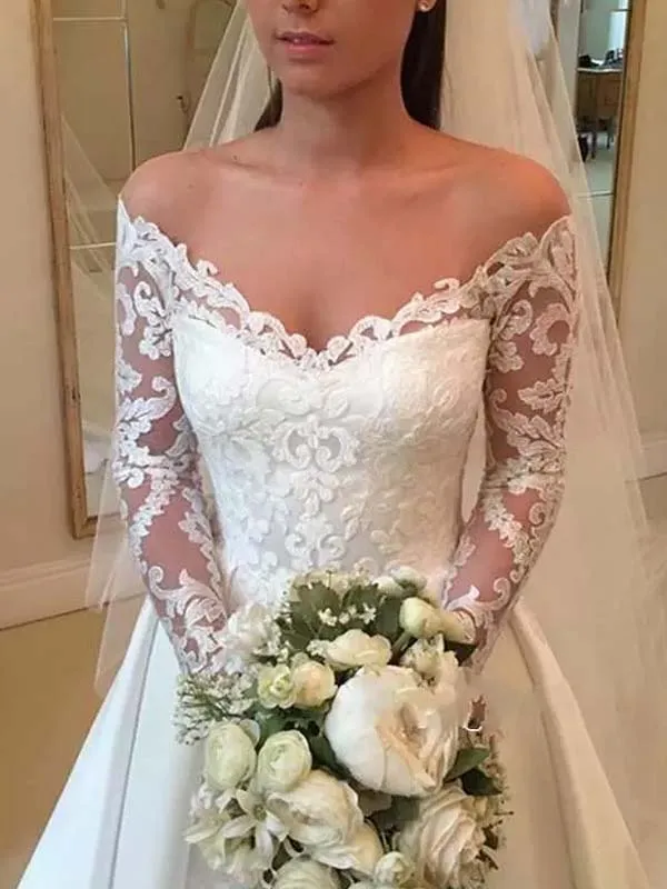 Женское свадебное платье с открытыми плечами Кружевное Платье трапециевидного