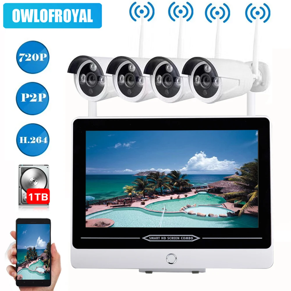 IMPORX 4CH CCTV система Беспроводная 720P 13 &quotLCD NVR безопасности камера 1.0MP ИК Открытый P2P