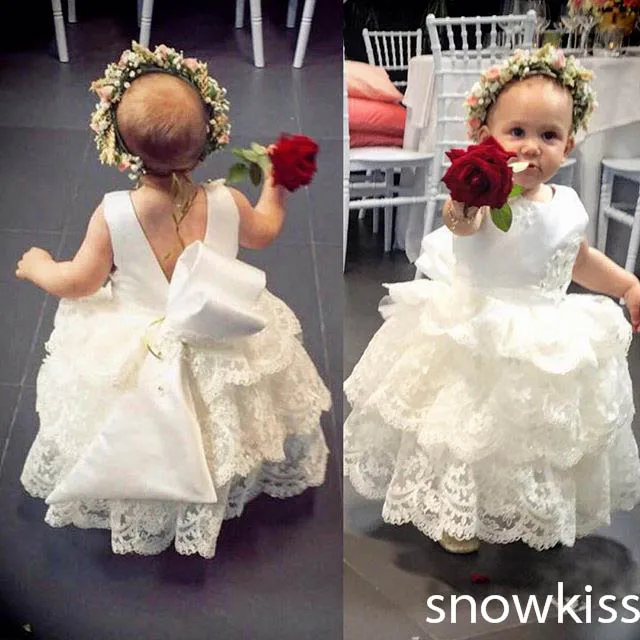 Винтажные белые/цвета слоновой кости кружевные платья для крещения маленьких