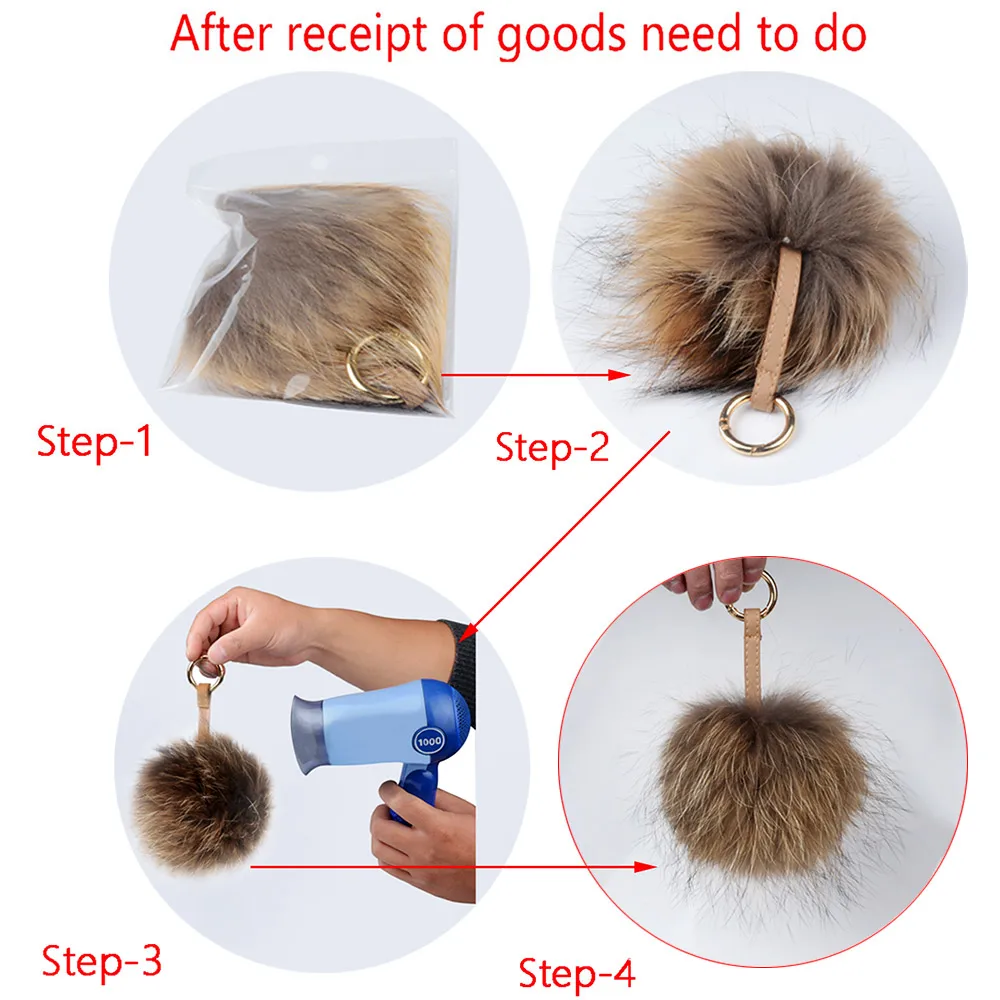 LFPU Colorful 15CM Fluffy Genuine Raccoon Fur Keychain Women Bag Pendant Ball Keyring Handbag Pompom Jewelry | Украшения и