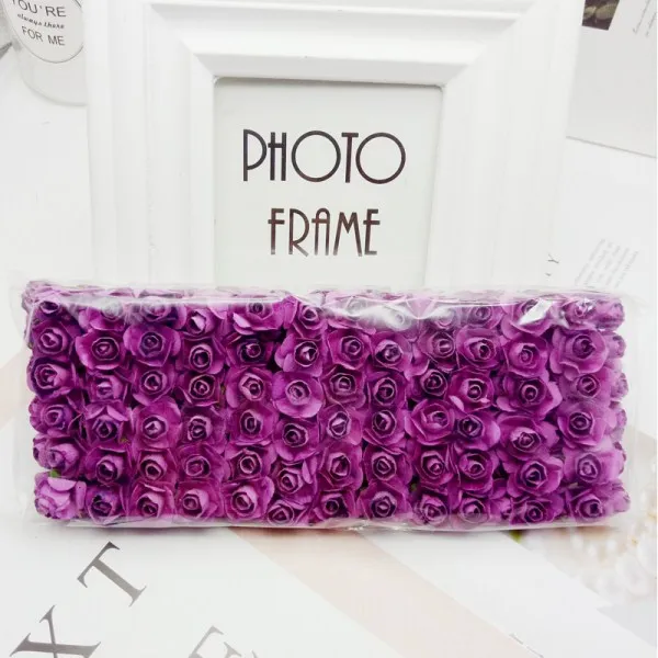 fuchsia 144 шт мини-Цветок голова искусственные бумажные цветы Роза используется для свадебной вечеринки ремесло украшения 19 цветов - Цвет: fuchsia