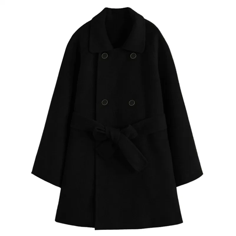 

Jvzkass 2019 temperament new double-breasted belt double-sided wool woolen coat in the long female winter black woolen coat Z235