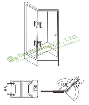 Дверной шарнир для душа из нержавеющей стали с поворотом на 135 градусов