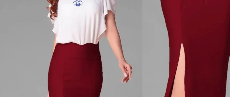 Подгонка размера плюс 10XL высокая тонкая талия для женщин разрез Bodycon карандаш миди юбки saias femininas Летний стиль офисная юбка