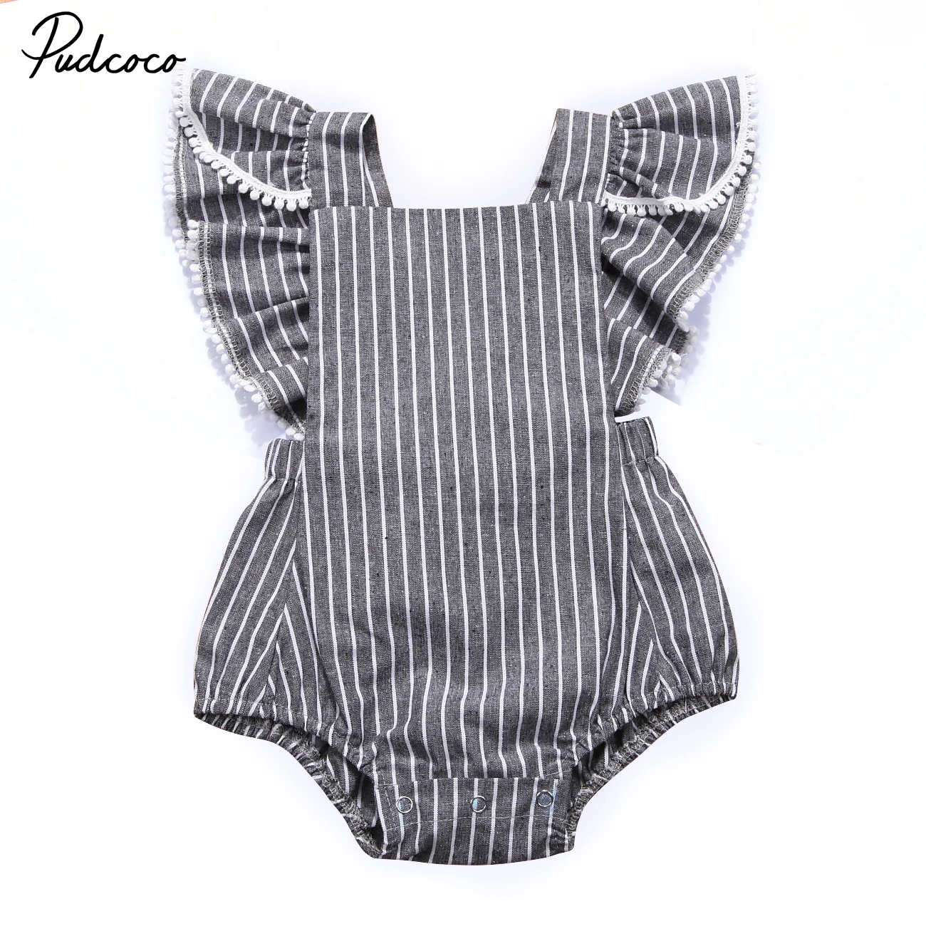 Милый детский комбинезон для маленьких девочек полосатый без рукавов серый