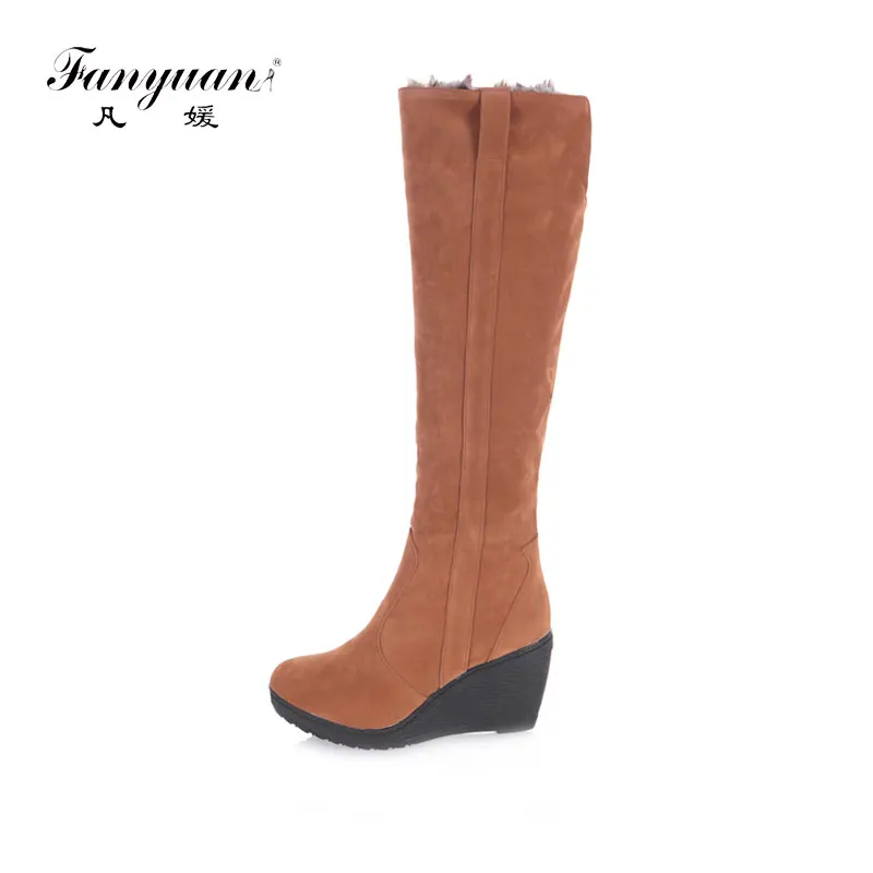 Женские сапоги до бедра из нубука с мехом | Обувь