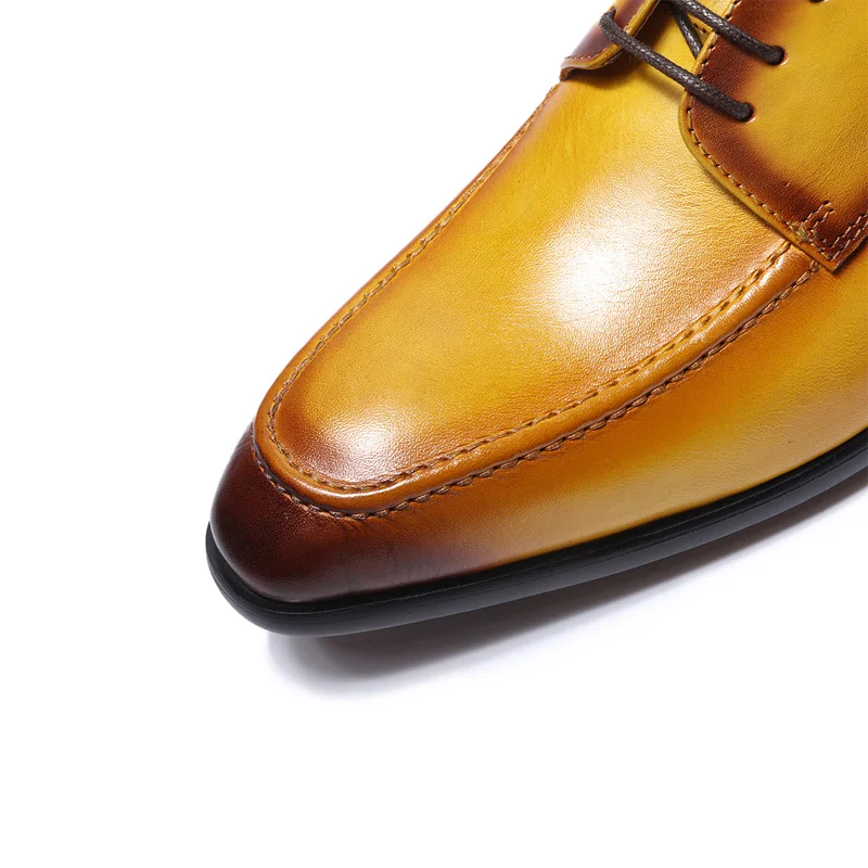 

2019 Spring Autumn Fashion Genuine Leather Formal Dress Shoes Men Lace Up Pointed Toe Business Office Shoes Oxfords Handmade