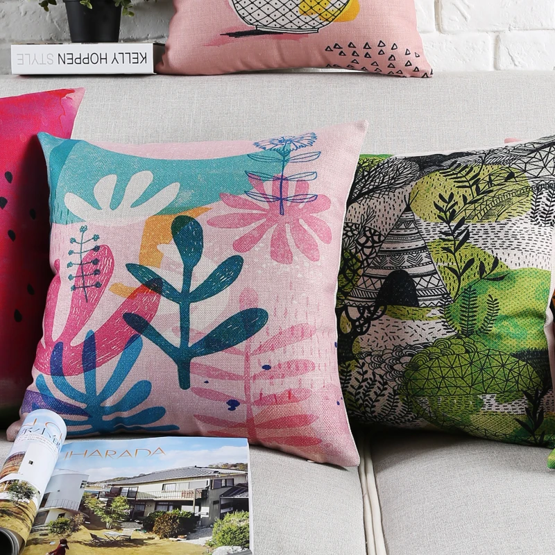 Чехол на подушку винтажная цветная Подушка с изображением кактуса в натуральном