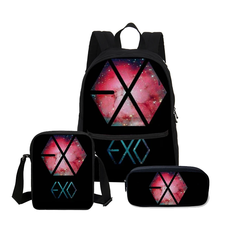

3 Pcs/Set Oxford School Bag EXO Letter Printing Backpack Children Shoulder Bag Fashion Mochila Girls Bookbag Boy School Backpack