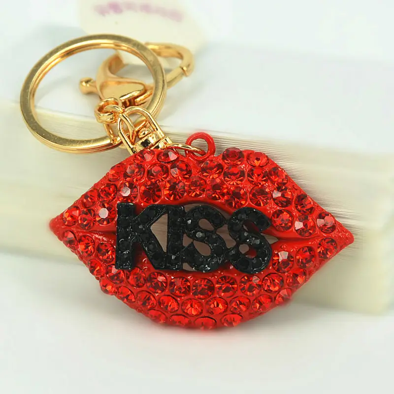 Прекрасный брелок с черными губами KISS подвеска со стразами для ключей подарок