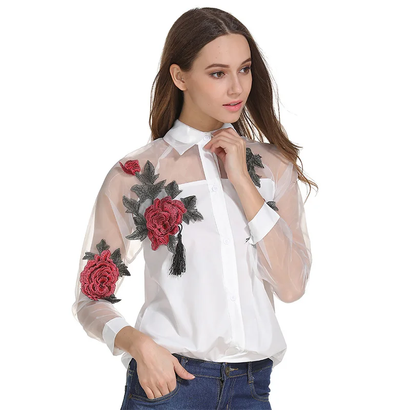 Vadim Горячая продажа Полная Блузка Плюс Размер Blusa Новая розовая вышитая рубашка