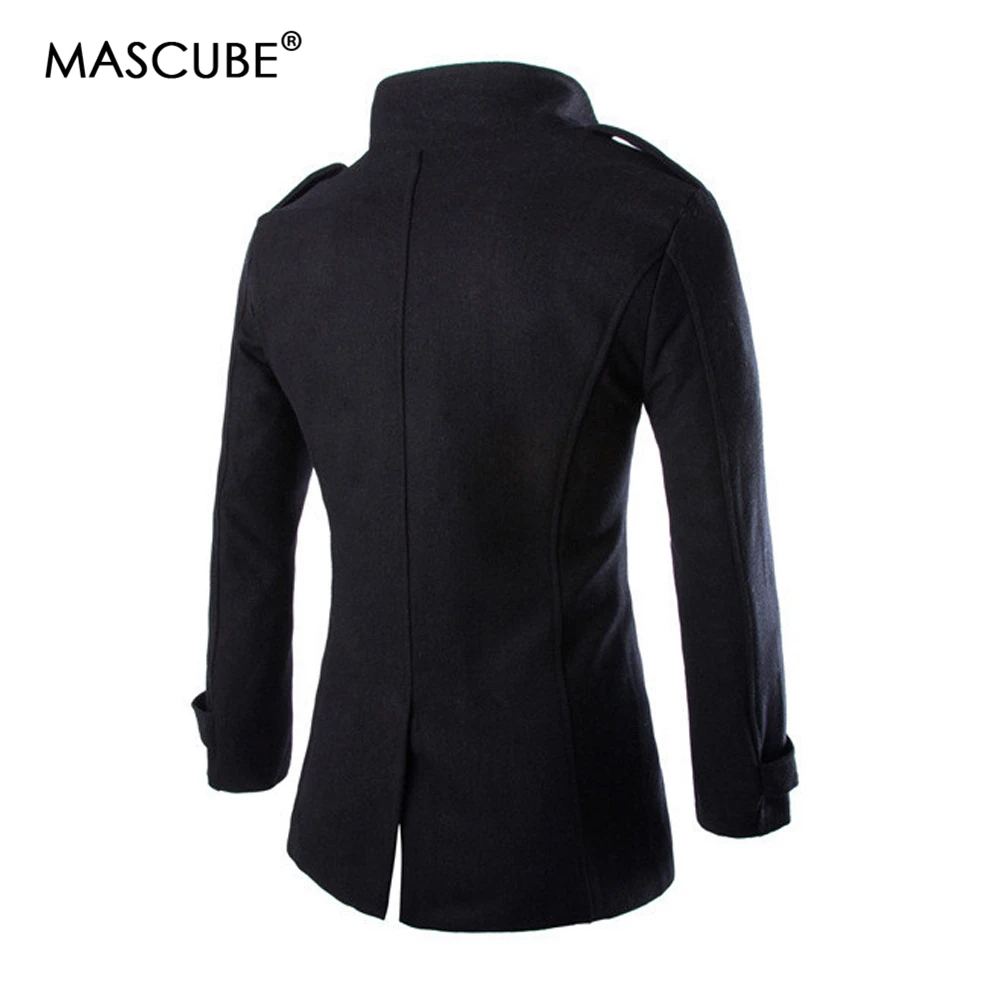 MASCUBE Medium Long Trench Coat Men Overcoat Winter Jacket 2019 Windbreaker Thick Solid Black England Style | Мужская одежда